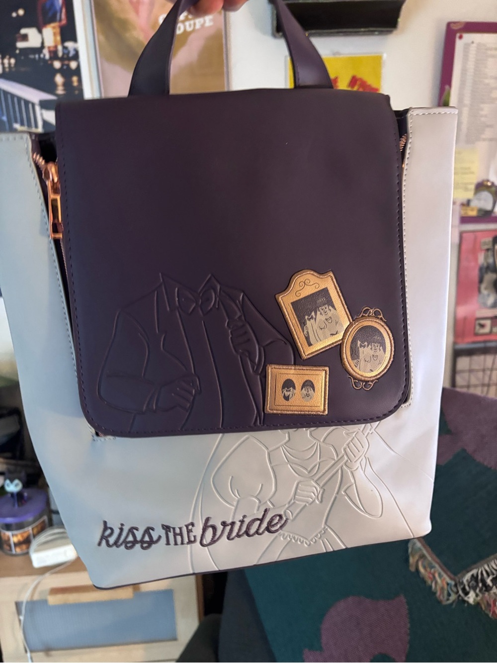 Disney Two-Tone Kiss The Bride Backpack Purse - Purple & Cream